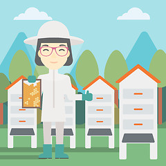 Image showing Female bee-keeper at apiary vector illustration.