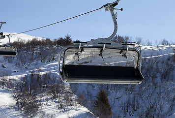 Image showing Close-up view on chair-lift in ski resort