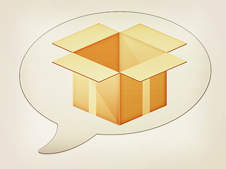 Image showing messenger window icon and Cardboard box. 3D illustration. Vintag