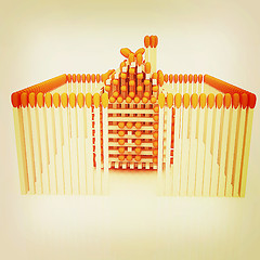 Image showing Log house from matches pattern. 3D illustration. Vintage style.