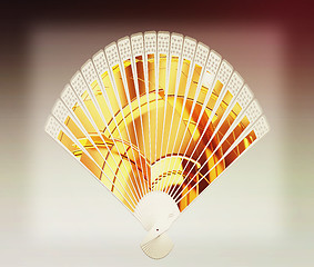 Image showing Colorful hand fan. 3D illustration. Vintage style.