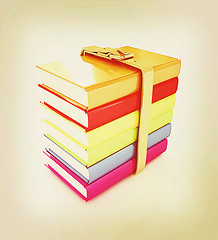 Image showing colorful real books. 3D illustration. Vintage style.