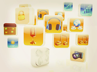 Image showing Cloud of media application Icons. 3D illustration. Vintage style