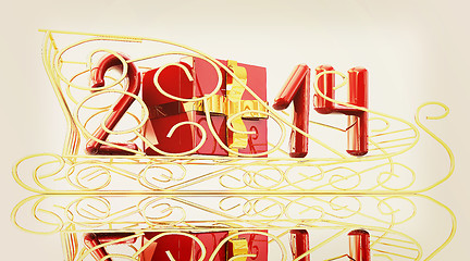 Image showing Abstract 3d illustration of text 2014 with present box on a gold