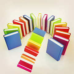 Image showing Colorful books flying . 3D illustration. Vintage style.