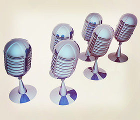Image showing 3d rendering of a microphones. 3D illustration. Vintage style.