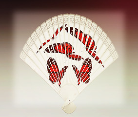 Image showing Colorful hand fan. 3D illustration. Vintage style.