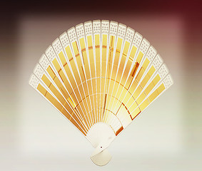 Image showing Colorful hand fan. 3D illustration. Vintage style.