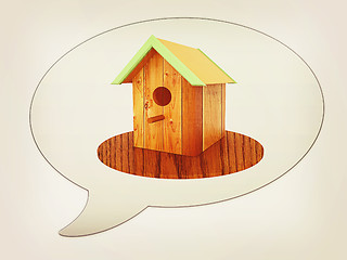 Image showing messenger window icon and Nest box birdhouse . 3D illustration. 