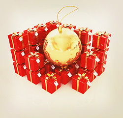 Image showing Bright christmas gifts and toy. 3D illustration. Vintage style.