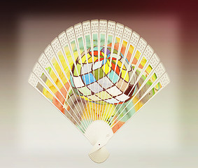 Image showing Colorful hand fan. 3D illustration. Vintage style.