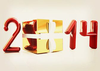 Image showing Abstract 3d illustration of text 2014 with present box. 3D illus