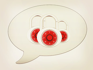 Image showing messenger window icon. Security concept with metal locked combin