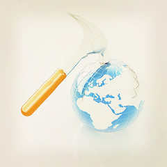 Image showing Hammer and earth on white background . 3D illustration. Vintage 