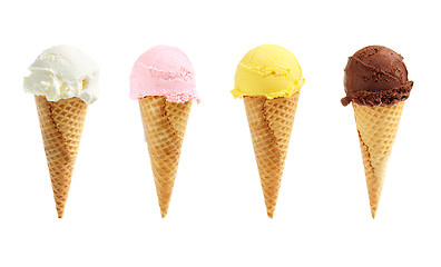 Image showing Assorted ice cream in sugar cones