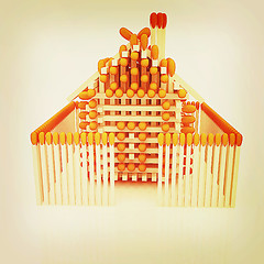 Image showing Log house from matches pattern. 3D illustration. Vintage style.