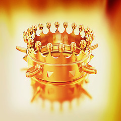 Image showing Gold crown isolated on gold background . 3D illustration. Vintag