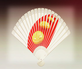 Image showing Colorful hand fan. 3D illustration. Vintage style.