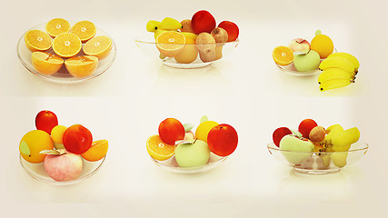 Image showing Set of citrus on a glass plate. 3D illustration. Vintage style.