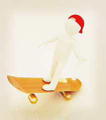 Image showing 3d white person with a skate and a cap. 3D illustration. Vintage