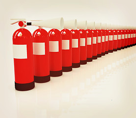 Image showing Red fire extinguishers. 3D illustration. Vintage style.