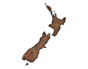 Image showing Map of New Zealand on rusty metal