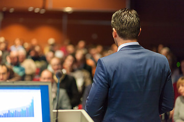 Image showing Public speaker giving talk at Business Event.