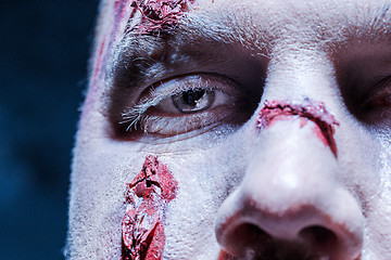 Image showing Bloody Halloween theme: crazy killer as young man with blood