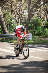 Image showing Grosseto, Italy - May 09, 2014: The disabled cyclist with the bike during the sporting event