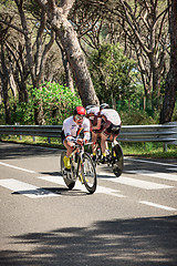 Image showing Grosseto, Italy - May 09, 2014: The disabled cyclist with the bike during the sporting event