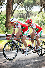 Image showing Grosseto, Italy - May 09, 2014: The disabled cyclist with the bike during the sporting event