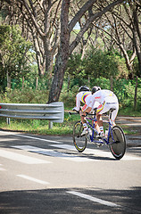 Image showing Grosseto, Italy - May 09, 2014: The disabled cyclist with the bike during the sporting event