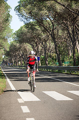 Image showing Grosseto, Italy - May 09, 2014: The disabled cyclist with the bike during the sporting event