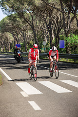 Image showing Grosseto, Italy - May 09, 2014: The cyclist without feet with the bike during the sporting event