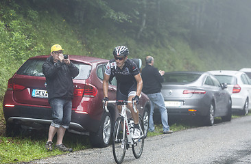 Image showing The Cyclist Matthew Busche Climbing Col du Platzerwasel - Tour d