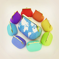 Image showing Purse Earth and purses. On-line concept. 3D illustration. Vintag