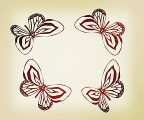 Image showing fancy butterflies. 3D illustration. Vintage style.