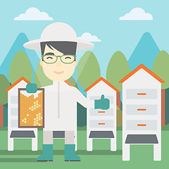 Image showing Bee-keeper at apiary vector illustration.