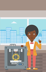 Image showing Woman with three D printer vector illustration.