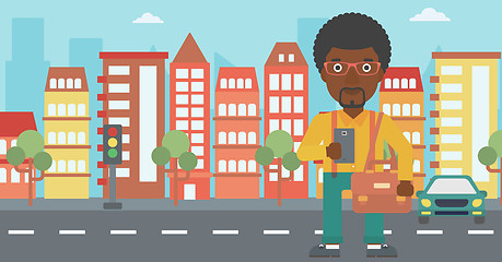 Image showing Man using smartphone vector illustration.