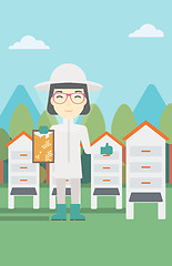 Image showing Female bee-keeper at apiary vector illustration.