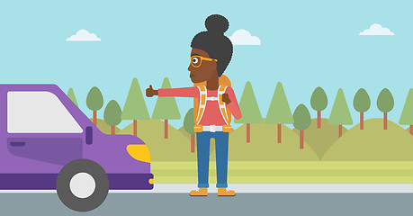 Image showing Young woman hitchhiking vector illustration.