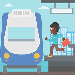 Image showing Latecomer man running for the train.