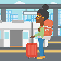 Image showing Woman at the train station vector illustration.