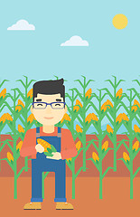 Image showing Farmer holding corn vector illustration.