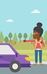 Image showing Young woman hitchhiking vector illustration.