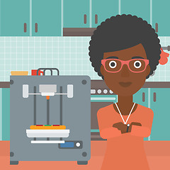 Image showing Woman with three D printer vector illustration.