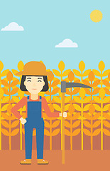 Image showing Female farmer with scythe vector illustration.