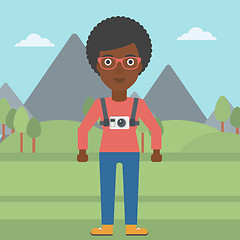 Image showing Woman with camera on chest vector illustration.