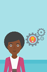Image showing Woman with bulb and gears vector illustration.